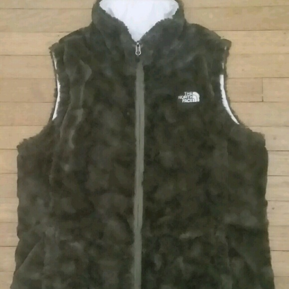 faux fur north face vest womens